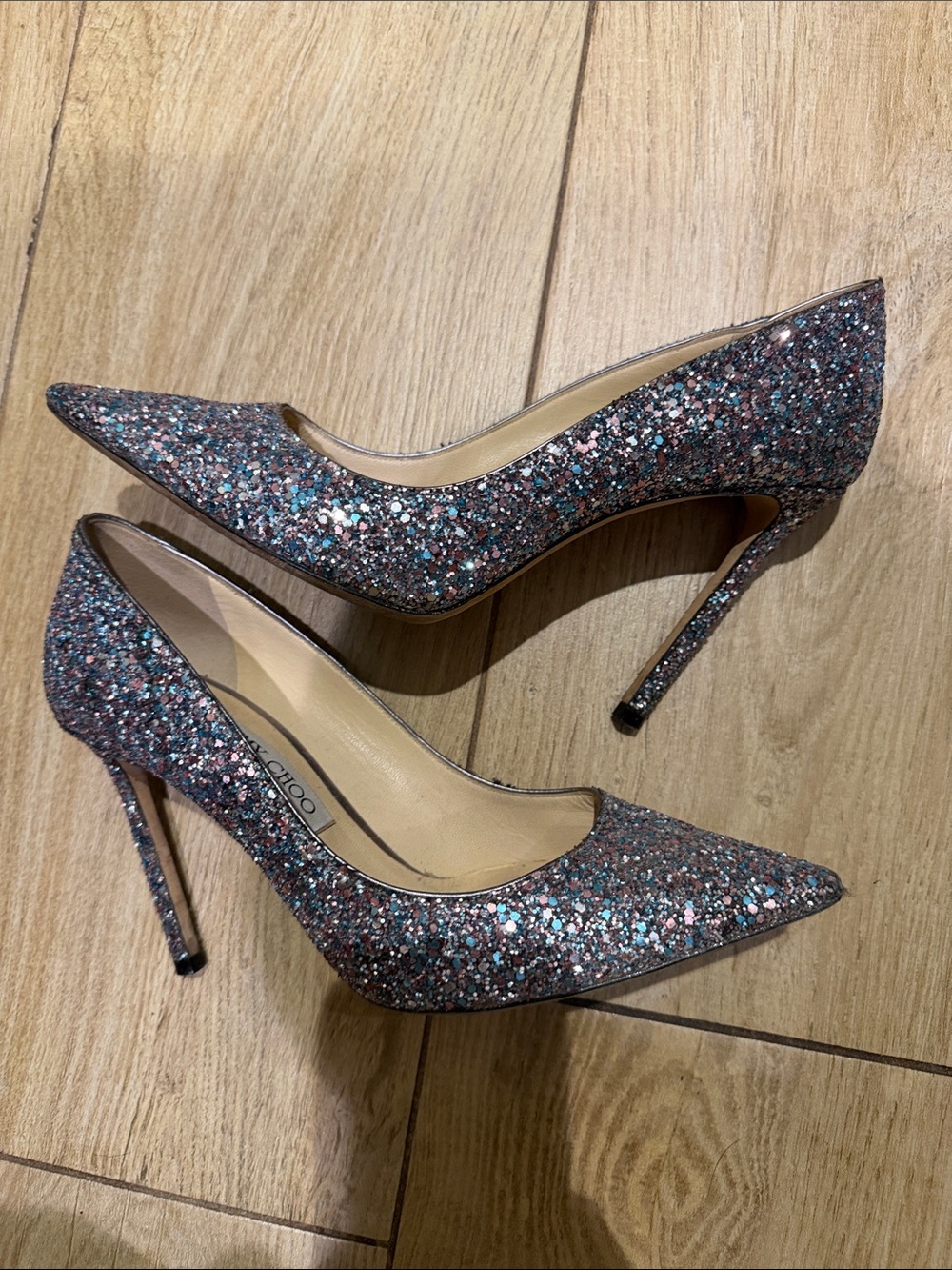 Jimmy Choo Multicolor Glitter Pointed Toe Stiletto Pumps
